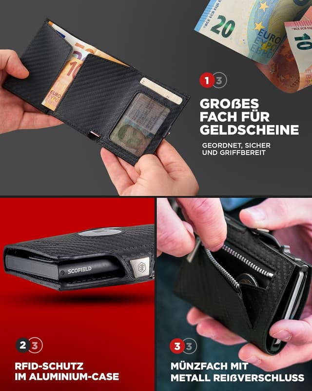 Detalle 2 de SF SCOFIELD Duality Air Airtag Wallet mit Münzfach – RFID/NFC-Schutz für Herren