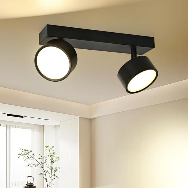 Detalle de Doughelec LED Deckenleuchte (2-flammig) mit schwenkbaren Spots, schwarz, 12 W, warmweiß 3000 K