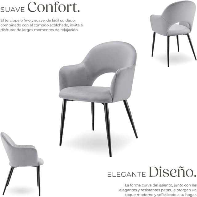 Thumbnail 4 de tectake sillas comedor elegantes gris claro