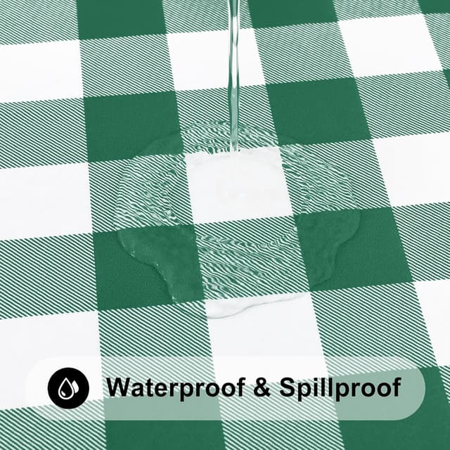 Detalle de Smiry Round Picnic Tablecloth (45–56 in) — Elastic Fitted Vinyl Waterproof Cover with Flannel Back, White & Emerald Green