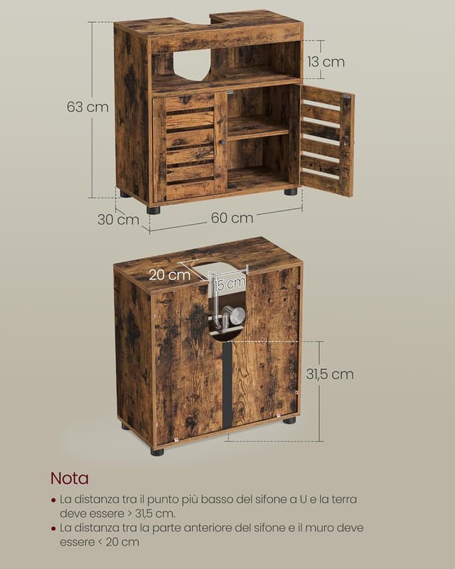 Detalle de VASAGLE BBK04BX mobile sottolavabo 30x60x64 cm