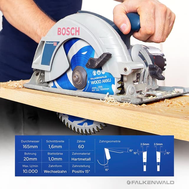 Thumbnail 4 de FALKENWALD Akku Sägeblatt 165x20 Holz