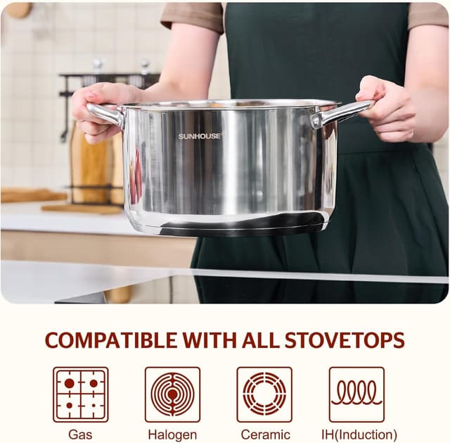 Thumbnail 3 de SUNHOUSE Stainless Steel Stock Pot 7 Quart