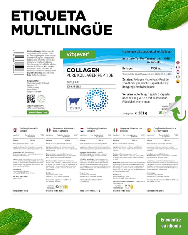 Thumbnail 6 de Colágeno 300 Cápsulas 💊 4500mg Péptidos Bioactivos Vitaminas