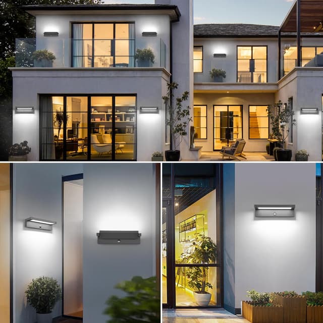 Detalle de LED Wandlampe außen mit Bewegungsmelder – 36 W IP65, schwenkbares Panel (6500 K, 2800 lm), dunkelgrau