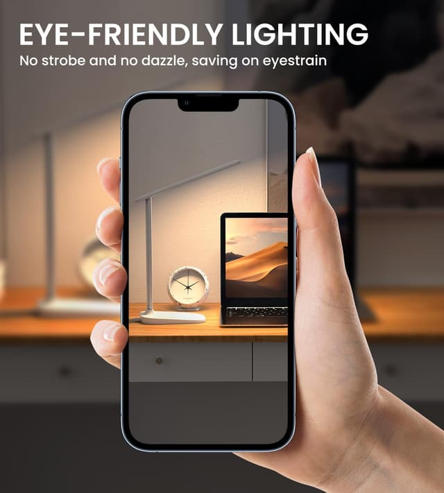 Detalle 2 de Schreibtischlampe mit dimmbaren LED, 5 Farbmodi (2800–6000K) & USB-Ladung – Touch, Timer, für Kinder & Büro