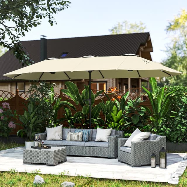 Detalle de Outsunny parasol double rectangulaire 4 x 2,2 m avec manivelle et toile 180 g/m² (UPF30+)