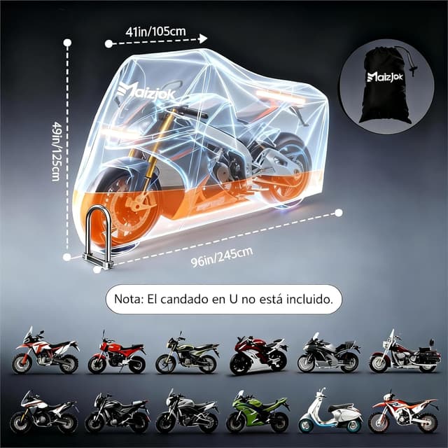 Thumbnail 4 de Maizjok Funda Moto Impermeable 245x105x125 cm