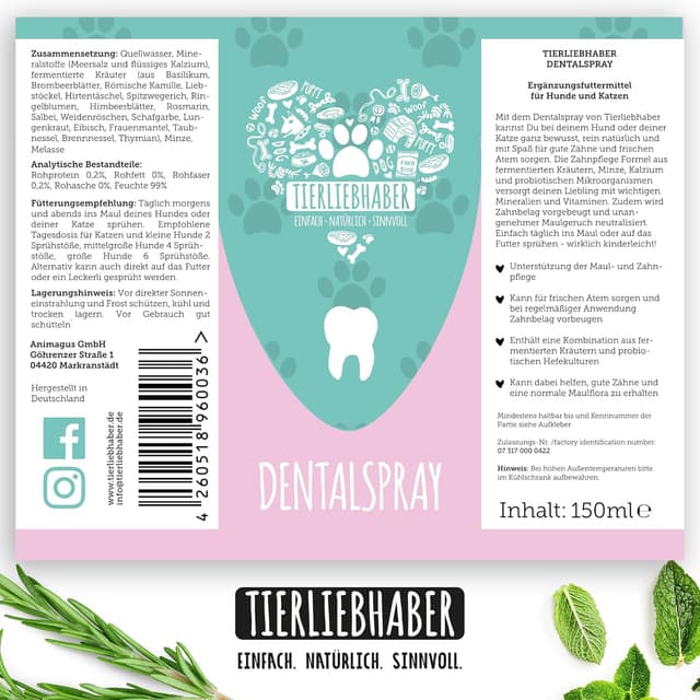 Thumbnail 6 de TIERLIEBHABER Dentalspray für Hunde zur Zahnpflege – natürlich, ohne Bürste