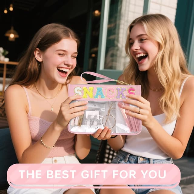 Detalle 1 de Siwara Clear Snack Bags Travel Makeup Bag with Glitter Chenille Letter Patches (Water-Resistant Nylon & PVC)