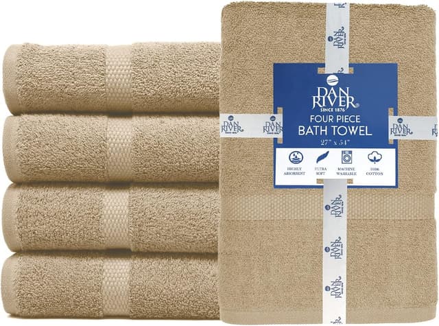 Detalle de DAN RIVER Bath Towels Set of 4 (27 x 54 Inches) — 100% Ring Spun Cotton, Quick-Drying and Absorbent