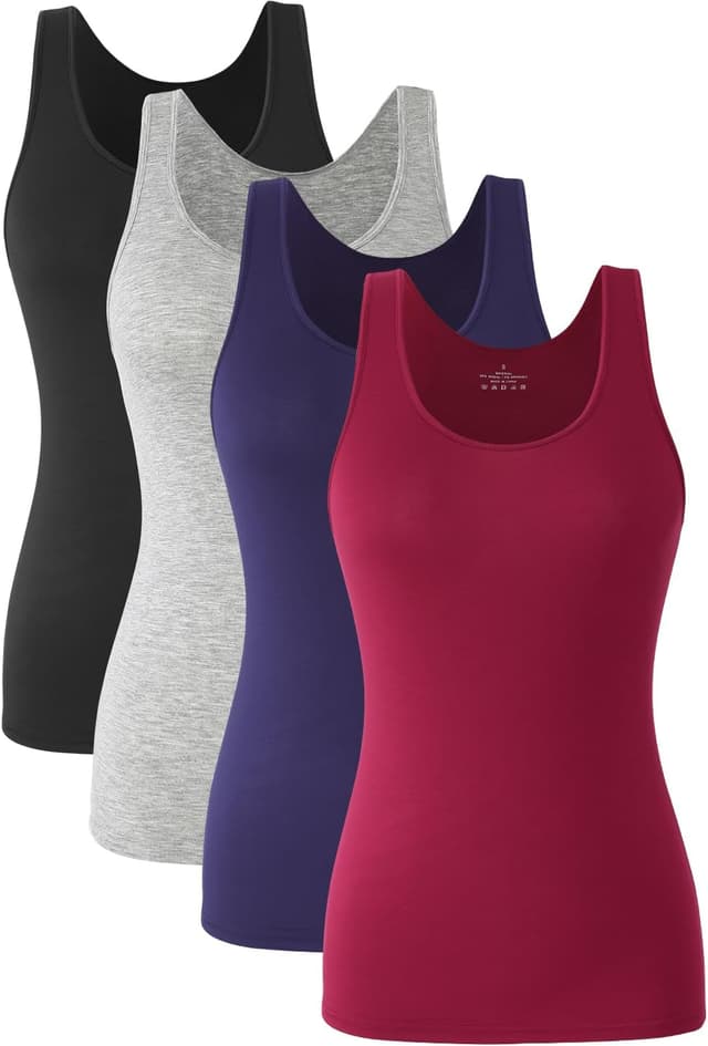 Detalle de Knuffnee Damen Stretch Unterhemd Basic Tank Tops (4er Pack) – Modal/Elasthan für Training & Alltag