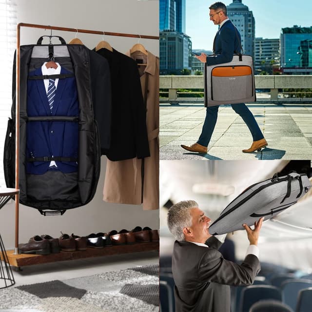 Detalle de PUSLOM large travel garment bag (2-in-1) with waterproof foldable design for up to 15.6 inch laptop, grey