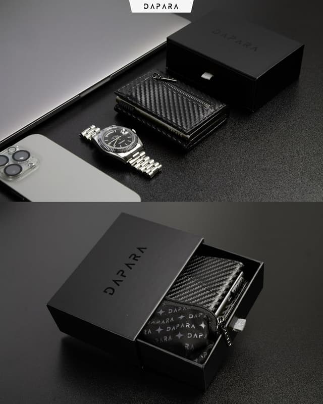 Detalle de DAPARA Herren-Slimwallet mit Münzfach, RFID-Schutz & Platz für 12 Karten (Carbon Silver)