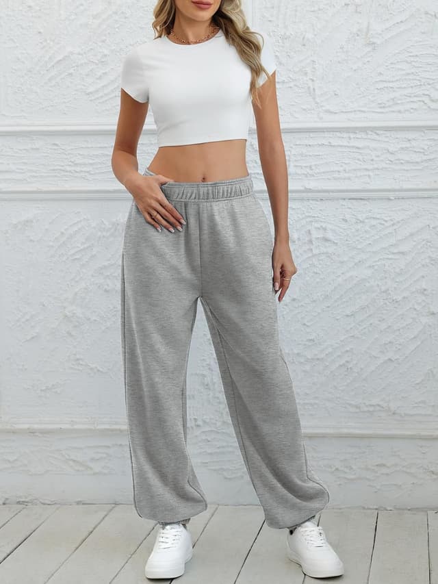 Detalle de ATHMILE Women’s High-Waisted Baggy Sweatpants with Pockets — Lounge & Workout Joggers