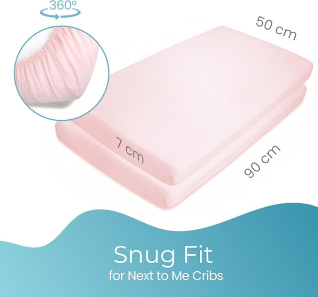 Detalle 2 de Crib Sheets 50x90cm Organic Cotton 2-Pack in Pink (Cozee Bedside Crib Fitted Sheets)