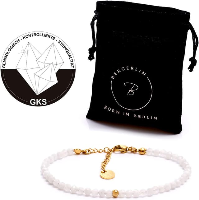 Detalle 2 de BERGERLIN Echtes Naturstein Perlenarmband mit Regenbogen-Mondstein (Labradorit) & 925 Sterling Silberperle