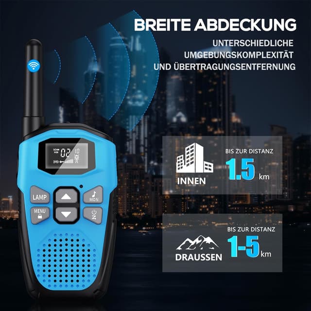Detalle de NXGKET Walkie-Talkie 3er-Set mit LED-Taschenlampe, 16 Kanälen und bis zu 5 km Reichweite (aufladbar)
