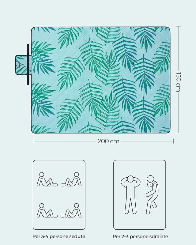 Detalle de SONGMICS Coperta Picnic 200 x 150 cm pieghevole impermeabile lavabile GCM001Q01