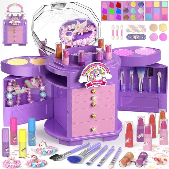 Detalle de PERRYHOME Kids Makeup Set for Girls (63-Piece) — Washable, Non-Toxic Play Makeup & Unicorn Accessories