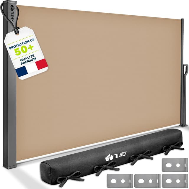 Detalle de tillvex® Store latéral extensible 200 x 300 cm opaque avec housse de protection (support mural)