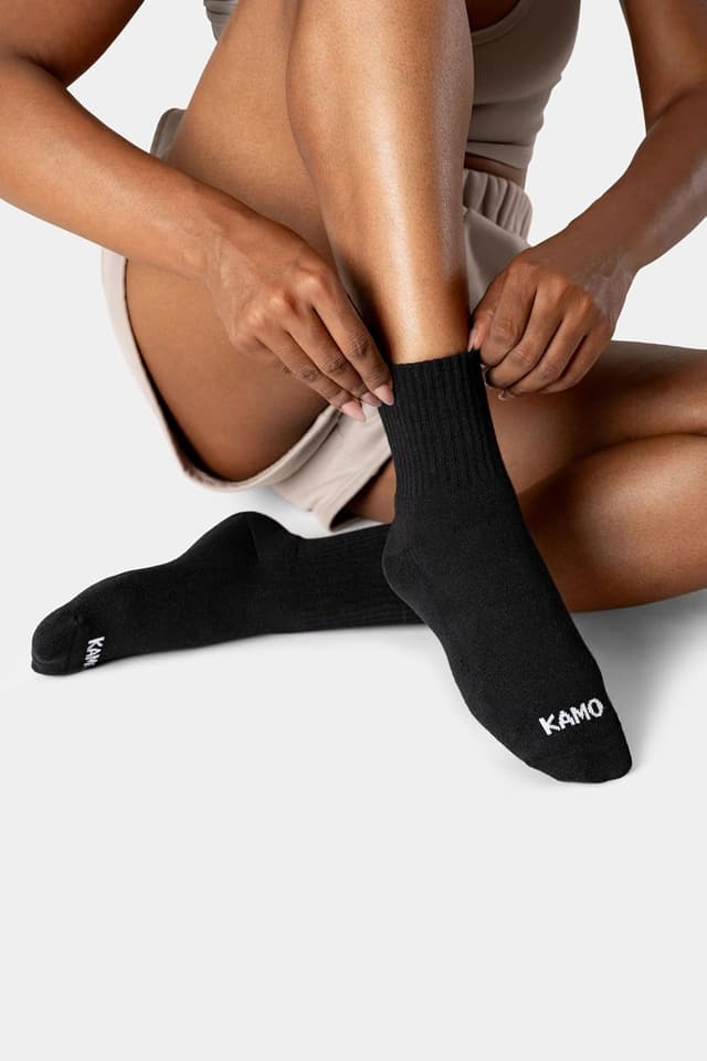 Detalle de Kamo Fitness Daily 4-Pack Women’s Ankle Socks (Athletic Half Crew) – Cushioned Cotton Mid-Calf, Seamless Toe, Size 5-9