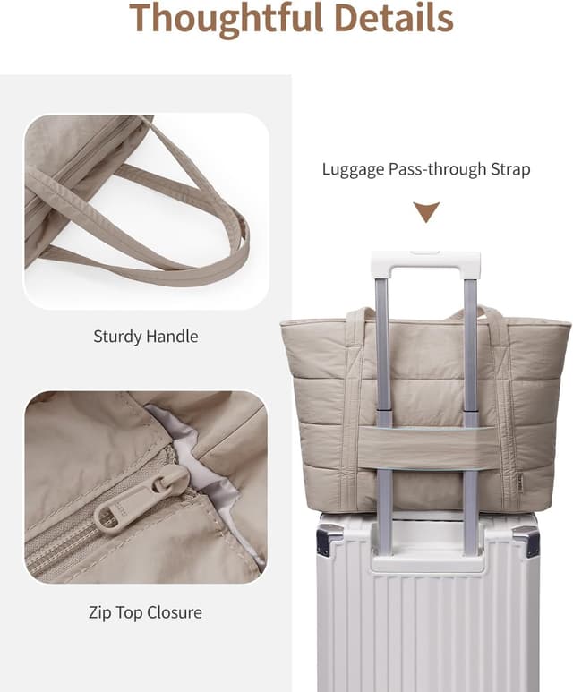 Detalle 2 de Narwey Quilted Puffer Tote Bag for Women with Cup Holder and Padded 15.6" Laptop Compartment