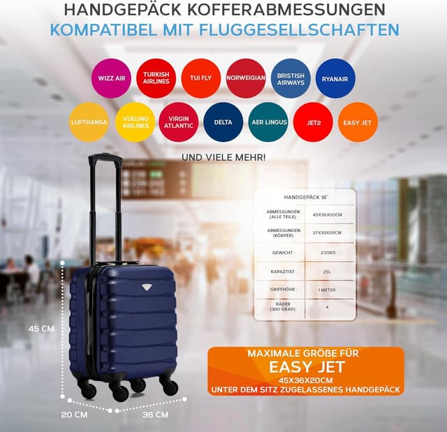 Detalle de Flight Knight Leichtes Handgepäck mit Teleskopgriff, Rollen und Rollenfunktion – 45 x 36 x 20 cm