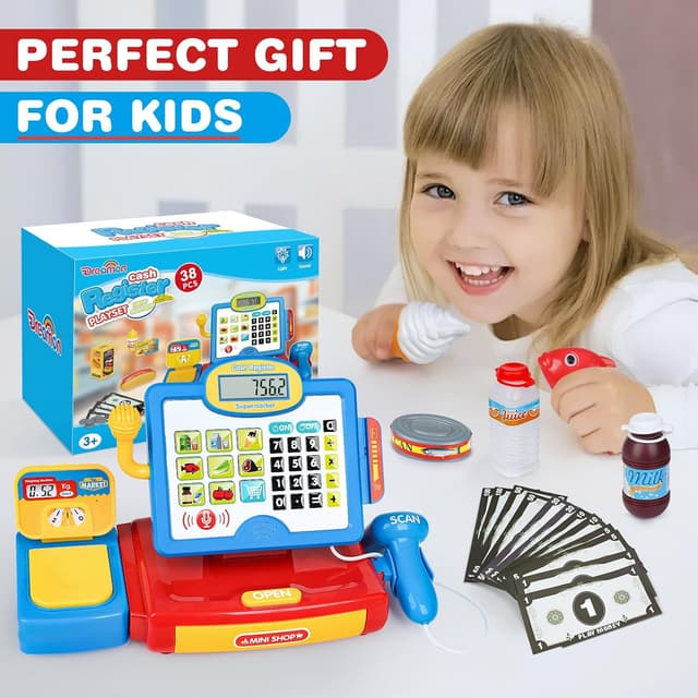 Detalle 2 de Dreamon Kids Toy Cash Register with Scanner, Calculator & Scale Pretend Till (for 3+)