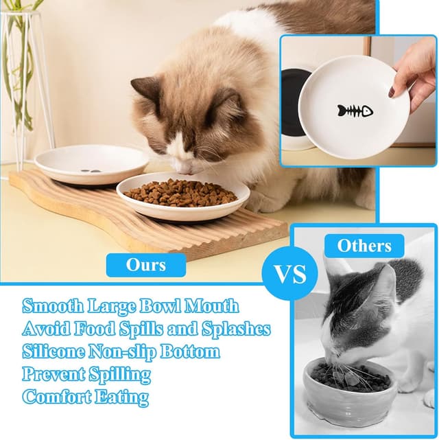 Detalle 2 de CiciIng Katzennapf Flach aus Keramik mit rutschfestem Silikonboden (Fishbone-Muster)