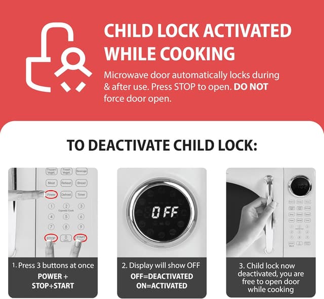 Detalle de Nostalgia Retro Microwave Oven (0.7 Cu Ft, 700-Watt) with Glass Turntable, Child Safety Lock, 8 Auto-Cook Programs & Digital Clock (White)