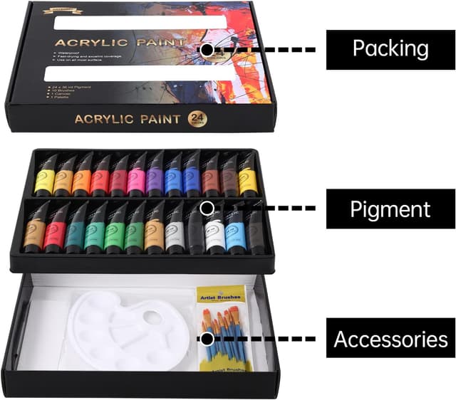 Thumbnail 6 de Acrylic Paint Set 24 x 36 ml with 10 Brushes