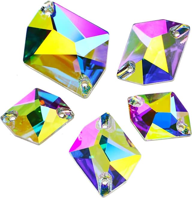 Detalle de DONGZHOU Strasssteine zum Aufnähen (53 Stück) in Kristall-AB, flacher Rücken mit 2 Löchern