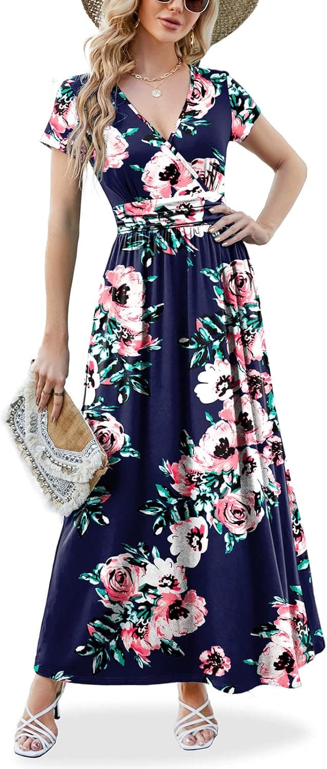 Detalle de ANRILITA Maxi Dress for Women 2026 Wrap V-Neck Empire Waist with Pockets