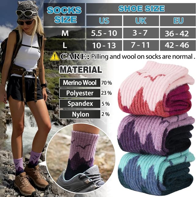 Thumbnail 4 de EBMORE Merino Wool Hiking Socks 5 pairs