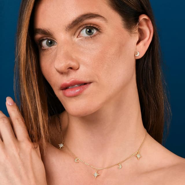 Detalle de Diamond Treats collana girocollo in argento 925 con ciondoli luna e stella in zircon i