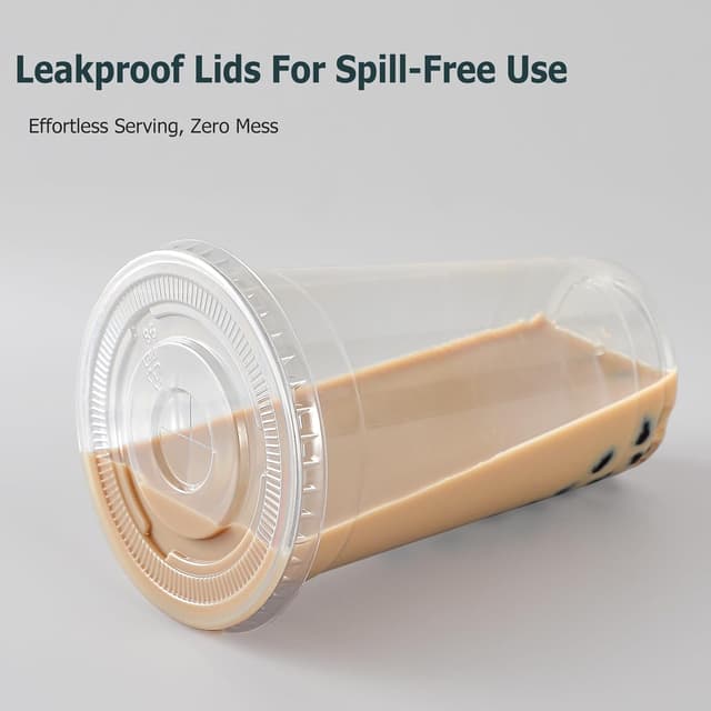 Detalle de AOZITA 100 Pack 24 oz Clear Plastic Cups with Lids and Straws (Leak-Proof Iced Coffee Cups)