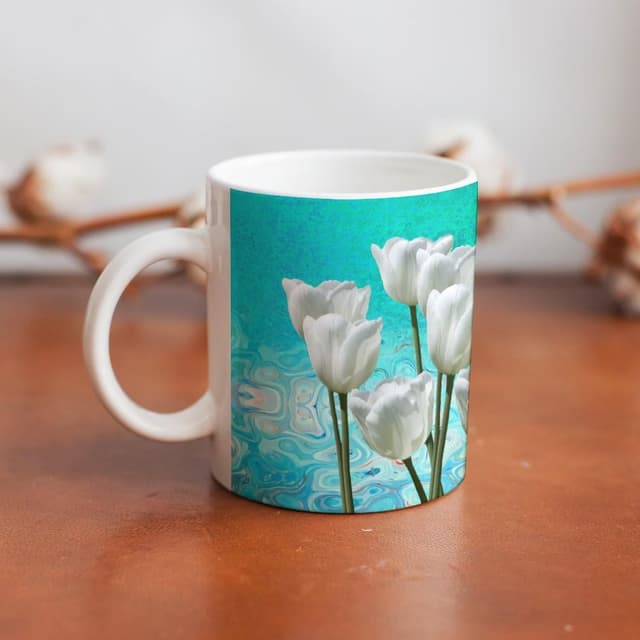 Detalle 2 de ENSFTF 11 oz White Ceramic Mug with Fade-Resistant Tulip Pattern Prints