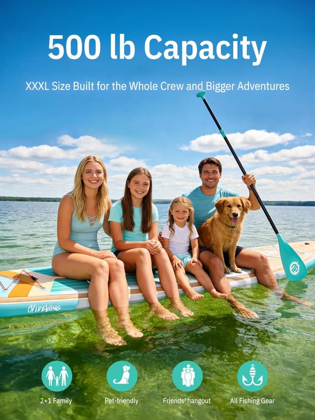 Detalle de Niphean (Extra Large) Inflatable Paddle Board (SUP) for 2+1 People, 500 lbs Capacity with StabilTrac Fin and Accessories