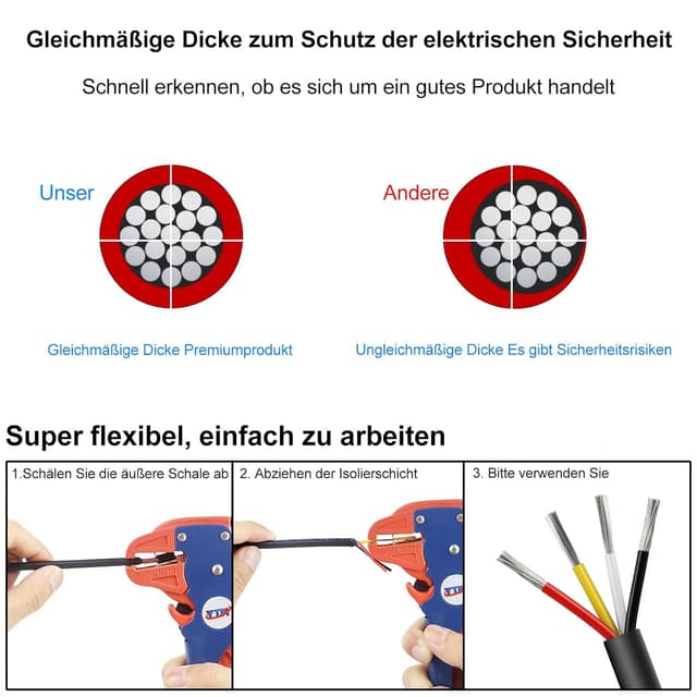 Detalle de 20 Meter 14 AWG 4x2,0 mm² 4-adriges Stromkabel (verzinntes Kupfer, PVC) für 5/12/24/300 V
