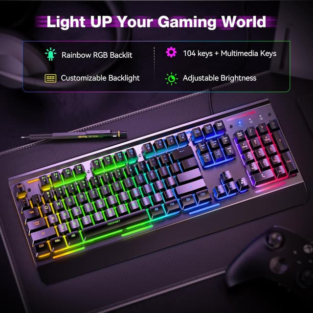 Detalle de TECKNET Gaming Keyboard 15-zone RGB
