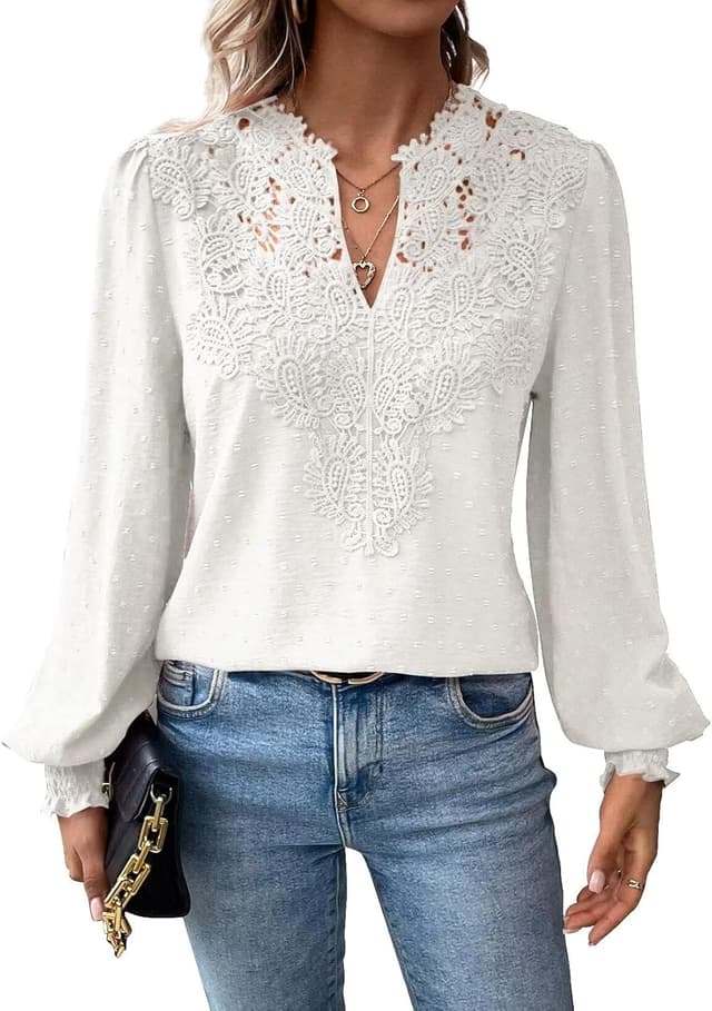 Detalle de Falechay Swiss Dot Boho V Neck Top