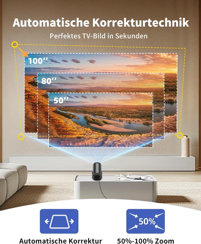 Detalle de Yoton Y4PRO Mini Beamer (tragbar) mit Wi‑Fi 6, Bluetooth 5.4, 720p nativ & 1080p-Unterstützung, Schwarz