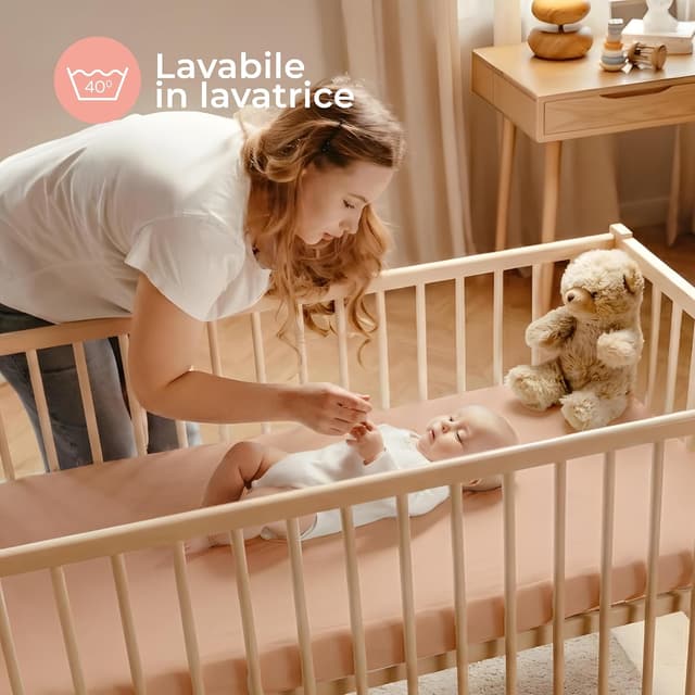 Thumbnail 6 de Set 2 lenzuola per lettino 70x140 Dreamzie in cotone con angoli Oeko-Tex (rosa/bianco)