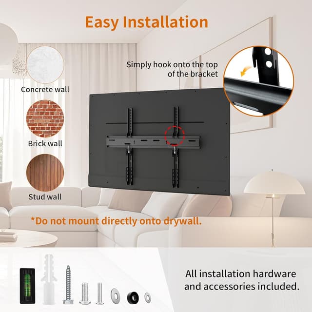 Detalle de UNHO Ultra Slim TV Wall Mount Bracket (18mm low profile) for 30–72-inch TVs up to 50kg, max VESA 600x400