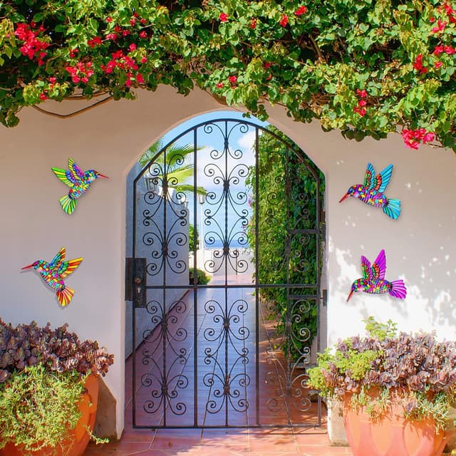 Thumbnail 6 de OFFCUP Métal Colibri : décoration murale 3D en fer (4 pièces) pour jardin, balcon et intérieur