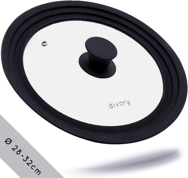 Detalle de DIVORY Pfannendeckel für 28, 30 & 32 cm – Glasdeckel mit abgestuftem Silikonrand