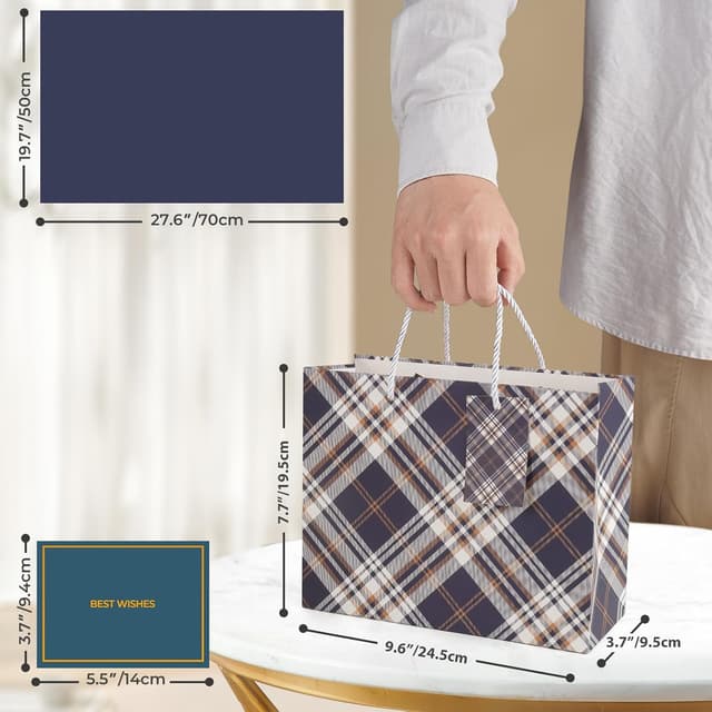 Detalle 2 de Mifferer medium gift bags (2 pcs) with tissue paper, cards and ribbon wrappers – 24.5 x 19.5 x 9.5cm