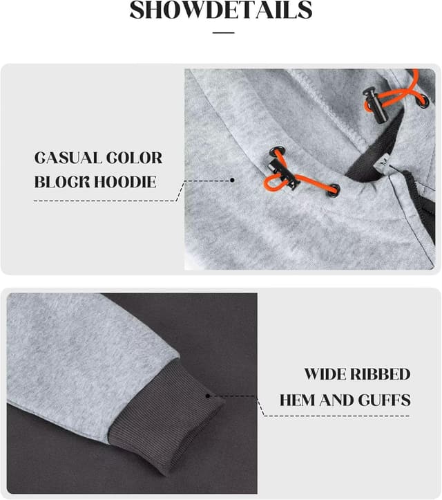 Detalle de Elainone Men’s Zip-Up Hoodie Fleece Lined Colour Block (Regular Fit) for Outdoor, Gym & Everyday Wear