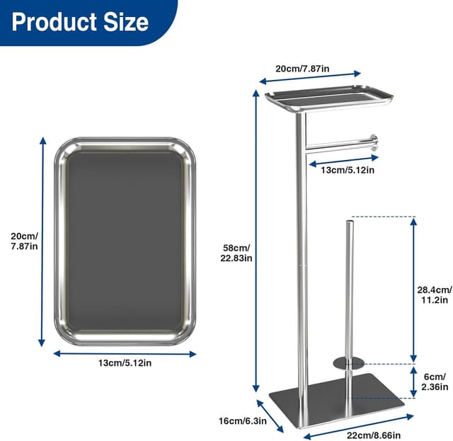 Detalle 1 de Stehender Toilettenpapierhalter aus Edelstahl mit Ablage oben für 4 Ersatzrollen